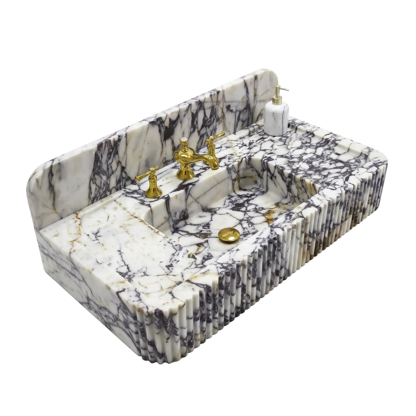 Belmont - Custom Wall-Mounted Calacatta Viola Fluted Marble Bathroom Sink