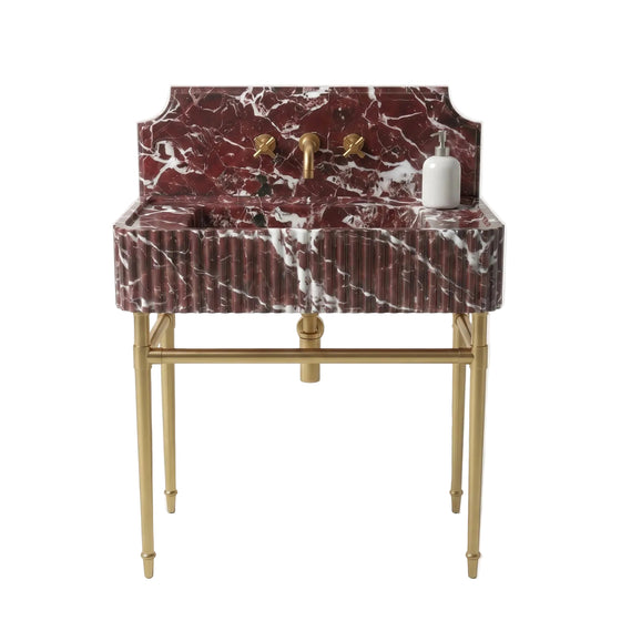 Belmonte – Custom Rosso Levanto Marble Sink Vanity with Solid Brass Console Legs