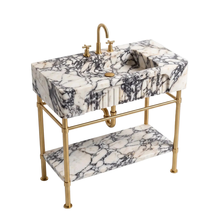 Calista – Custom Calacatta Viola Marble Sink Vanity with Solid Brass Console Legs