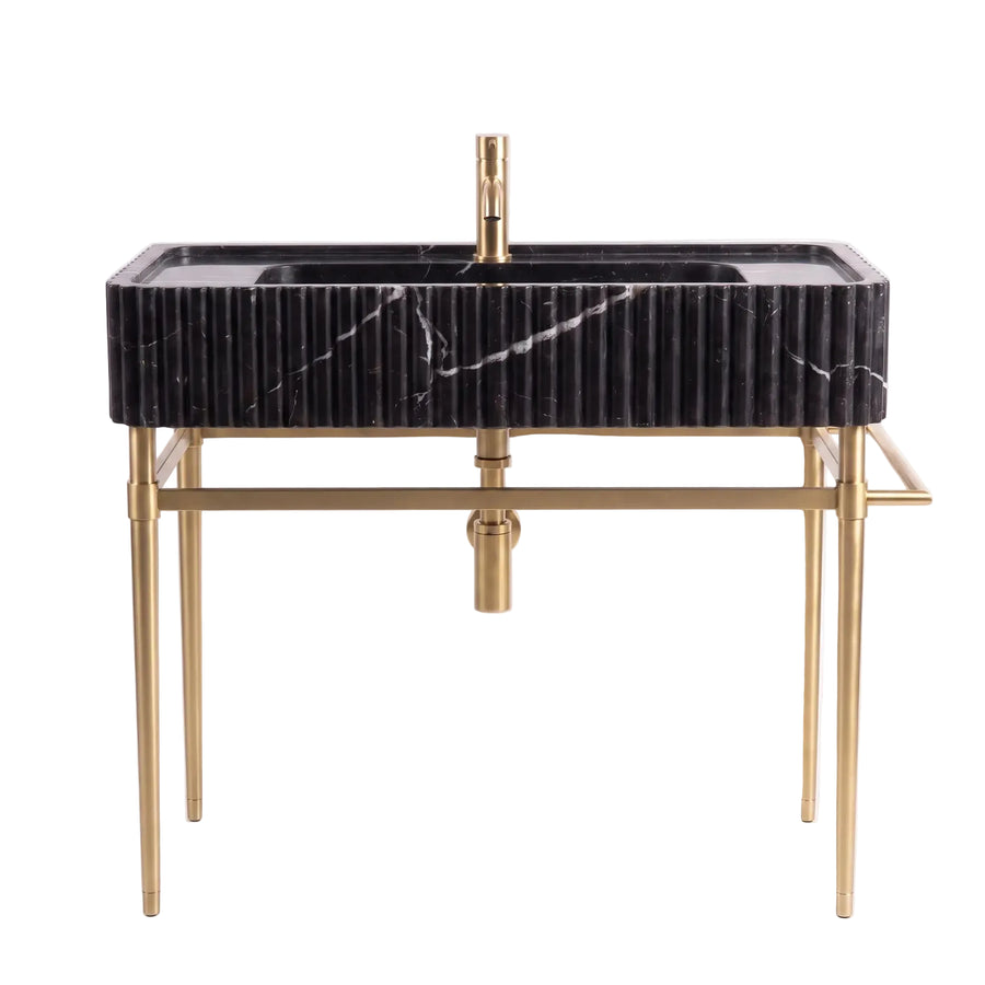 Cano – Custom Nero Marquina Marble Sink Vanity with Solid Brass Console Legs