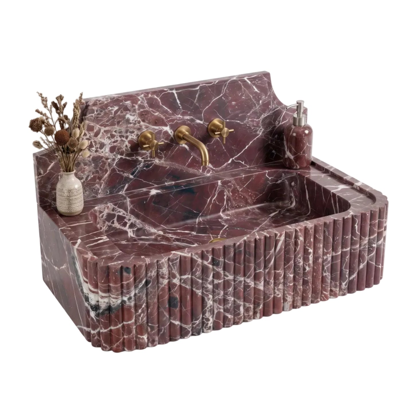 Carmiora Custom Rosso Levanto Fluted Marble Bathroom Sink