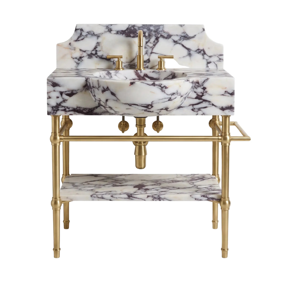 Castello – Custom Calacatta Viola  Marble Sink Vanity with Solid Brass Console Legs