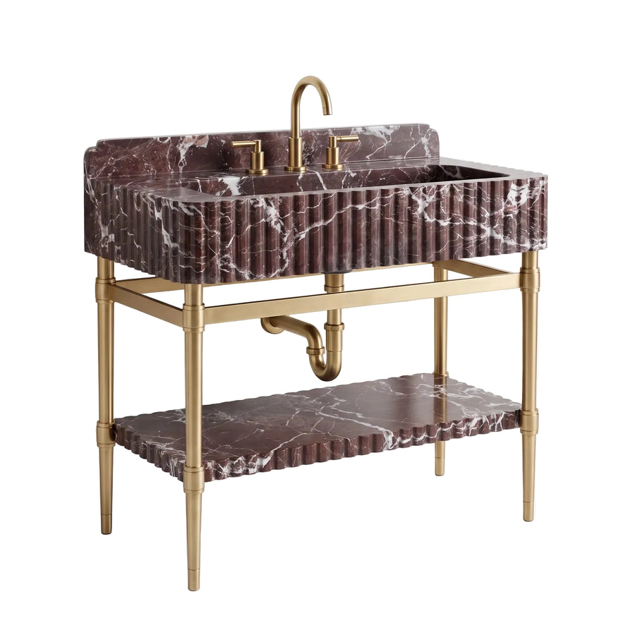 Celeste – Custom Rosso Levanto Marble Sink Vanity with Solid Brass Console Legs
