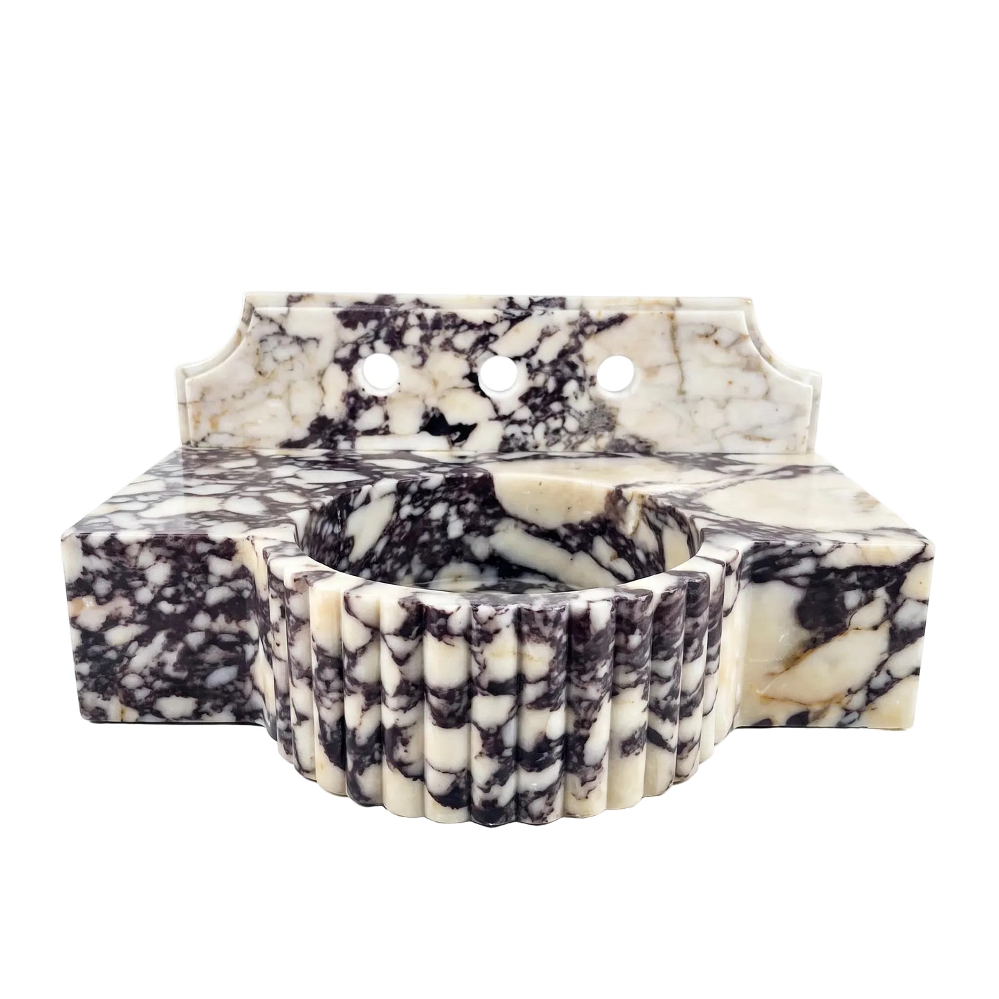 Cresta Custom Wall-Mounted Fluted Calacatta Viola Marble Bathroom Sink with Backsplash