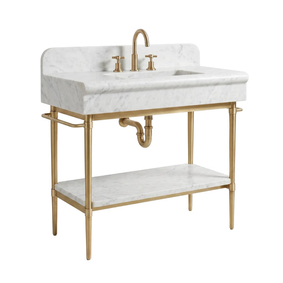 Firenze – Custom Carrara White Marble Sink Vanity with Solid Brass Console Legs