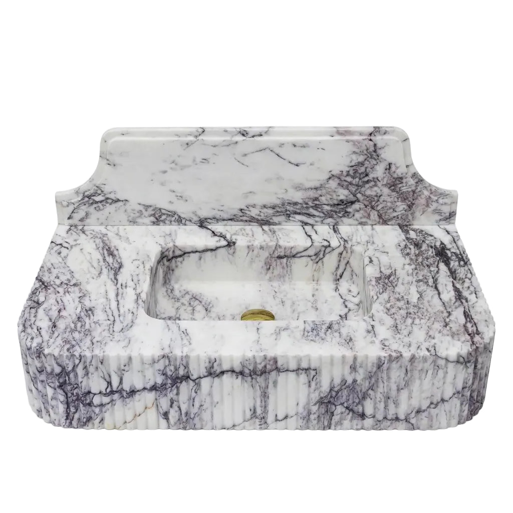 Florenza - Custom Wall-Mounted Fluted Lilac Marble Bathroom Sink with Backsplash