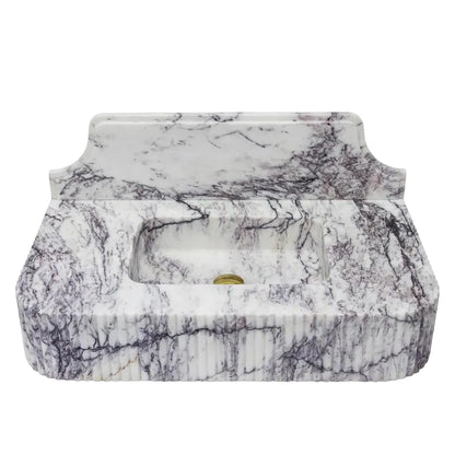 Florenza 30 inch Lilac marble fluted wall mounted bathroom sink with matching marble backsplash