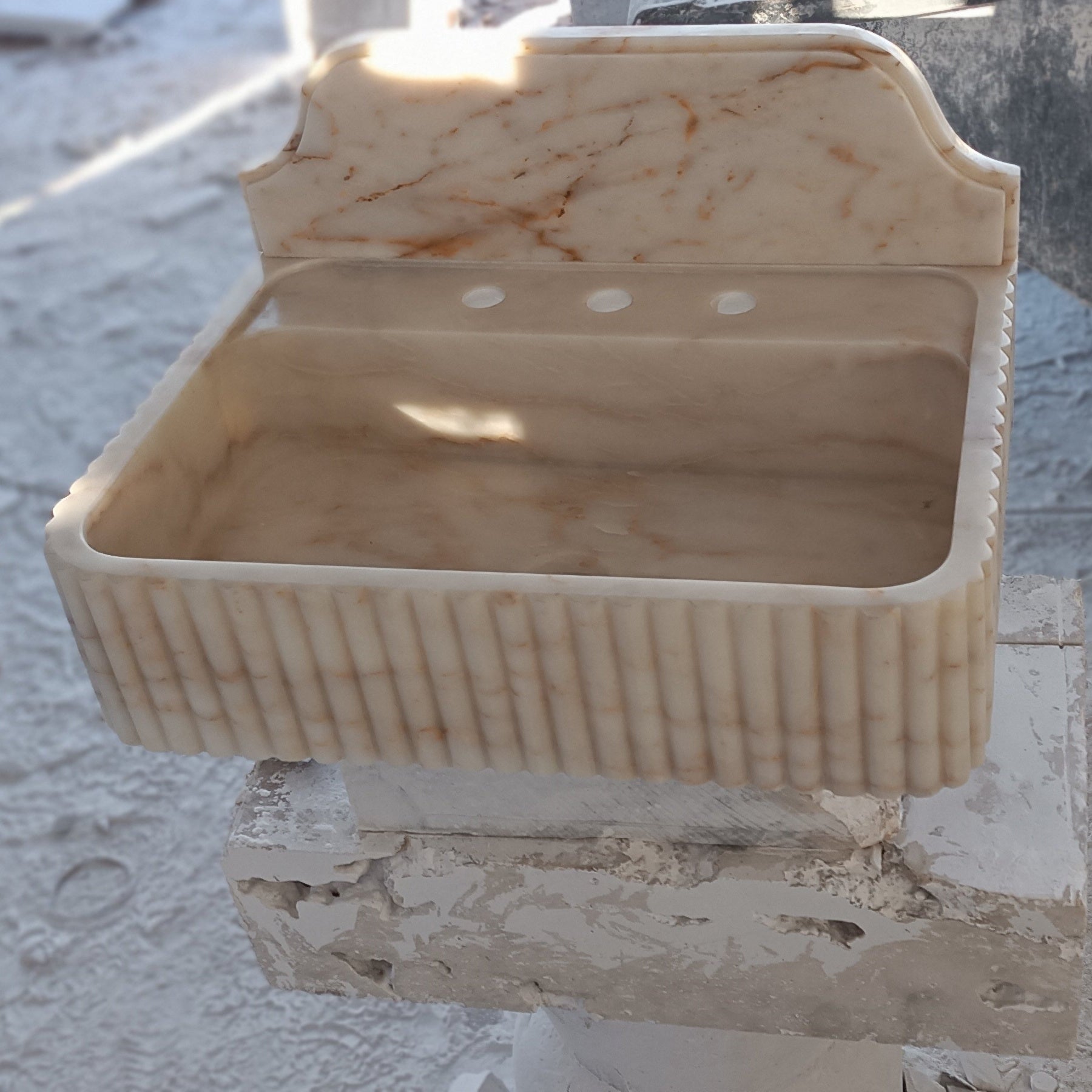 24" Calacatta Gold Fluted Marble Sink with backsplash