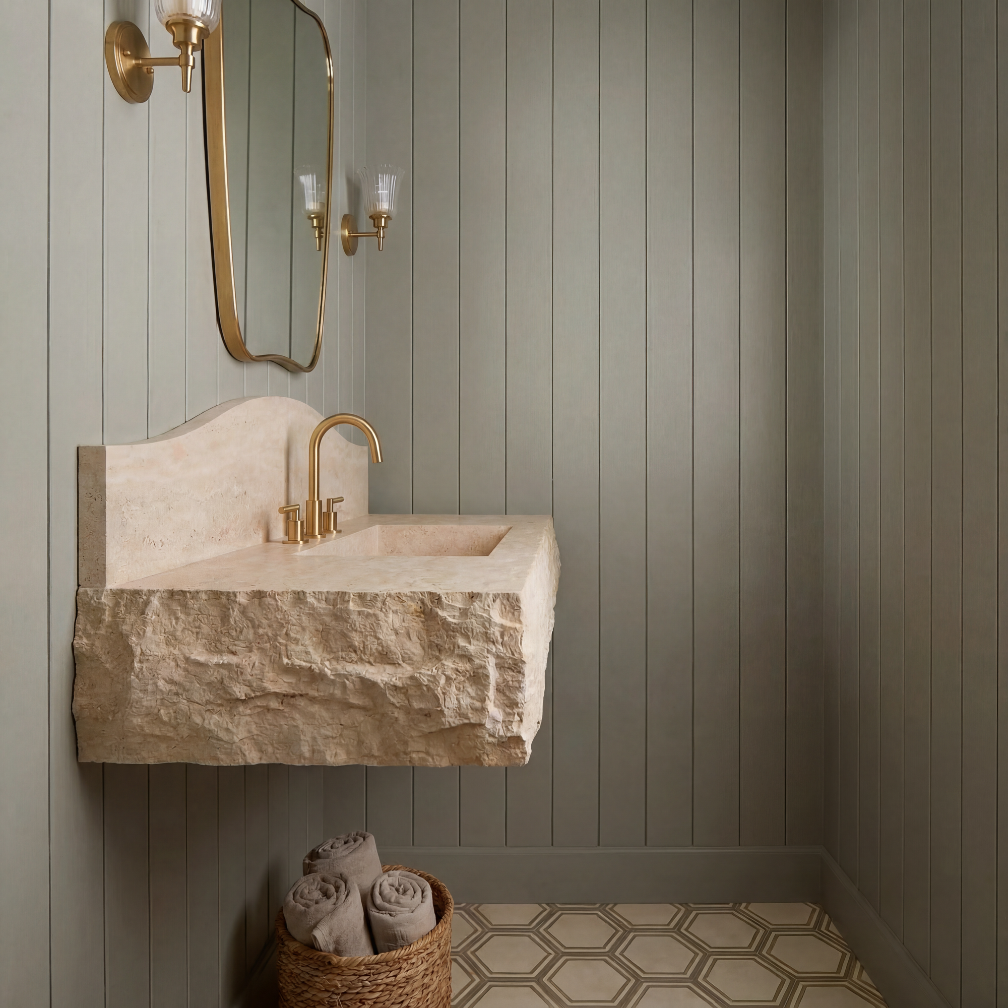 40" Travertine Marble Sink  – Wall Mounted Floating Vanity