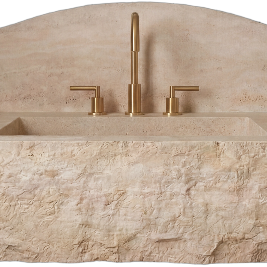 40" Travertine Marble Sink  – Wall Mounted Floating Vanity