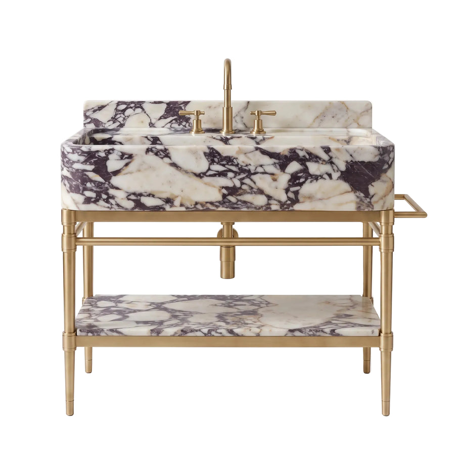 Isola – Custom Calacatta Viola  Marble Sink Vanity with Solid Brass Console Legs