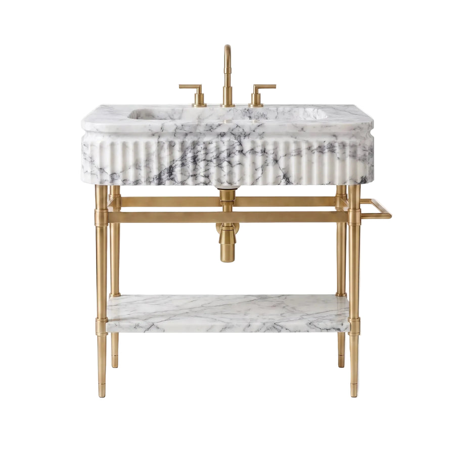 Legacy – Custom Lilac Marble Sink Vanity with Solid Brass Console Legs