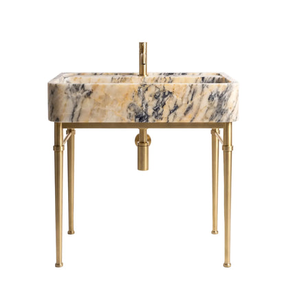Livorno 30 inch Calacatta Viola marble bathroom vanity with sink, solid brass console legs and matching marble shelf
