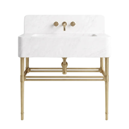 Lorenza 30 inch Calacatta White marble bathroom vanity with sink, backsplash and solid brass console legs