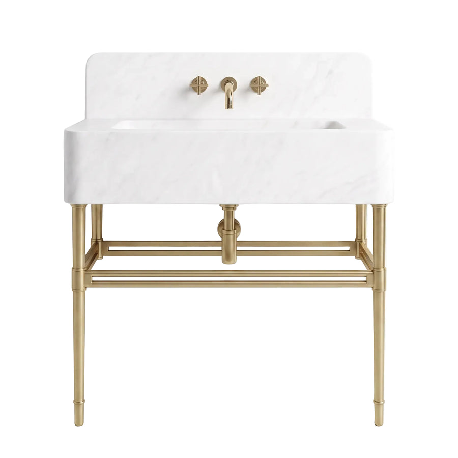 Lorenza – Custom Calacatta White Marble Sink Vanity with Solid Brass Console Legs