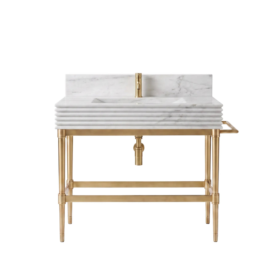 Lucerna – Custom Carrara White Marble Sink Vanity with Solid Brass Console Legs