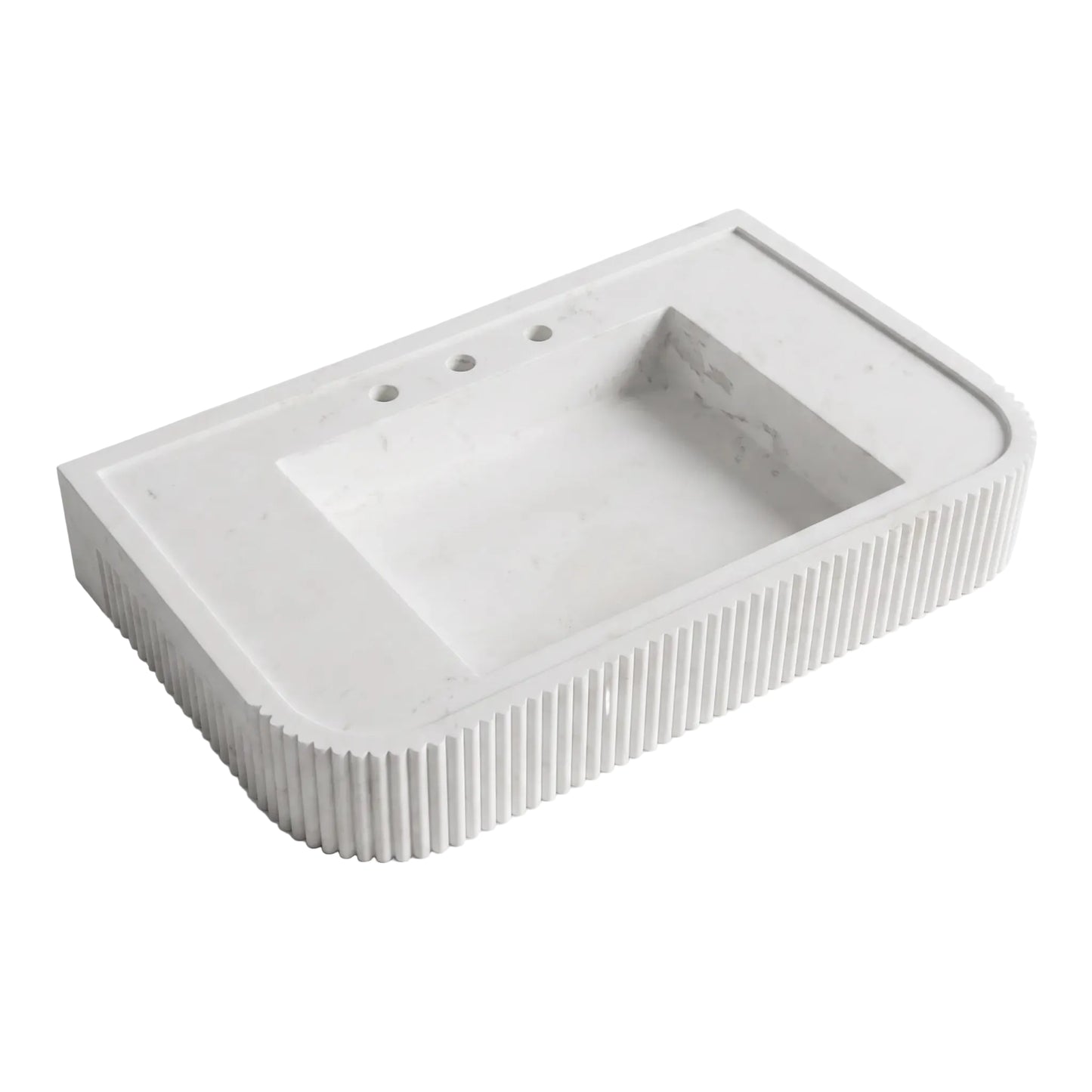 Lumero - Custom Wall-Mounted Fluted Carrara White Marble Bathroom Sink
