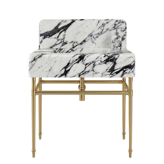 Lusso 30 inch Calacatta marble bathroom vanity with sink and solid brass console legs