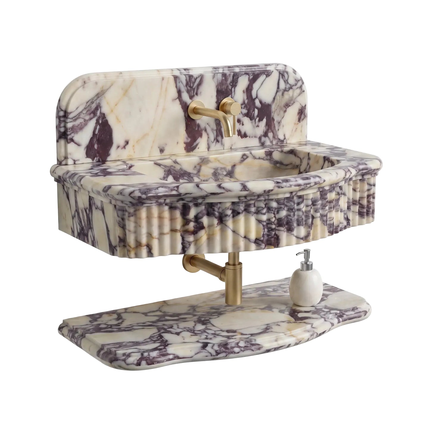 Marcella Custom Wall-Mounted Fluted Calacatta Viola Marble Bathroom Sink with Shelf