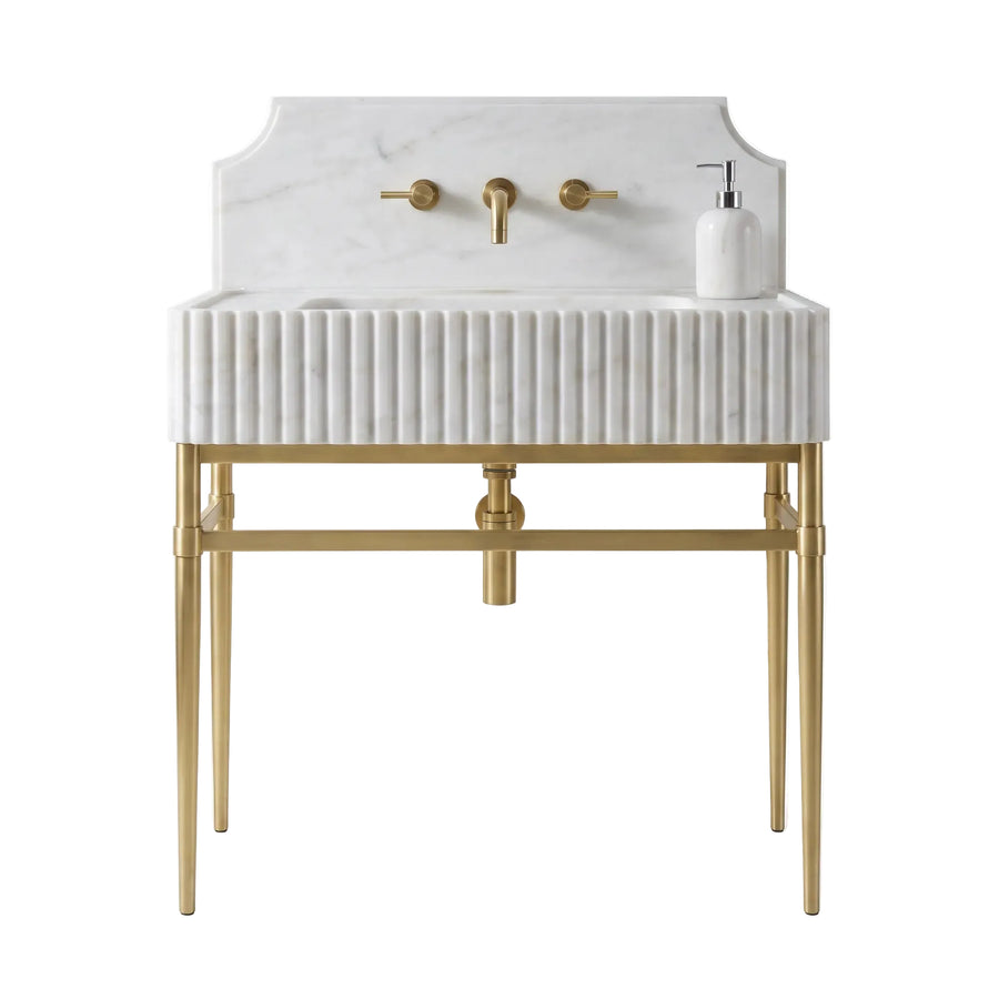 Matera – Custom Carrara White Marble Sink Vanity with Solid Brass Console Legs