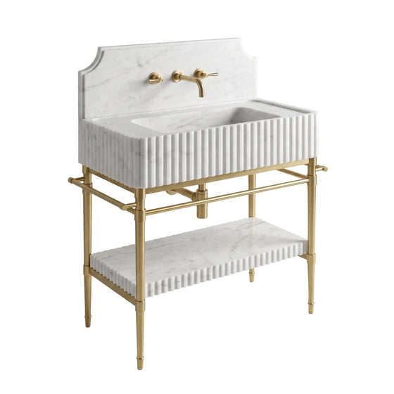 Monaco – Custom Carrara White Marble Sink Vanity with Solid Brass Console Legs