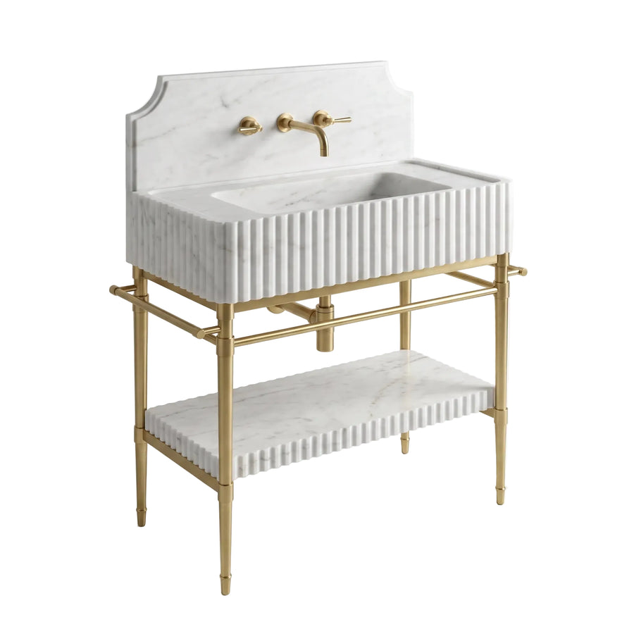Monaco – Custom Carrara White Marble Sink Vanity with Solid Brass Console Legs