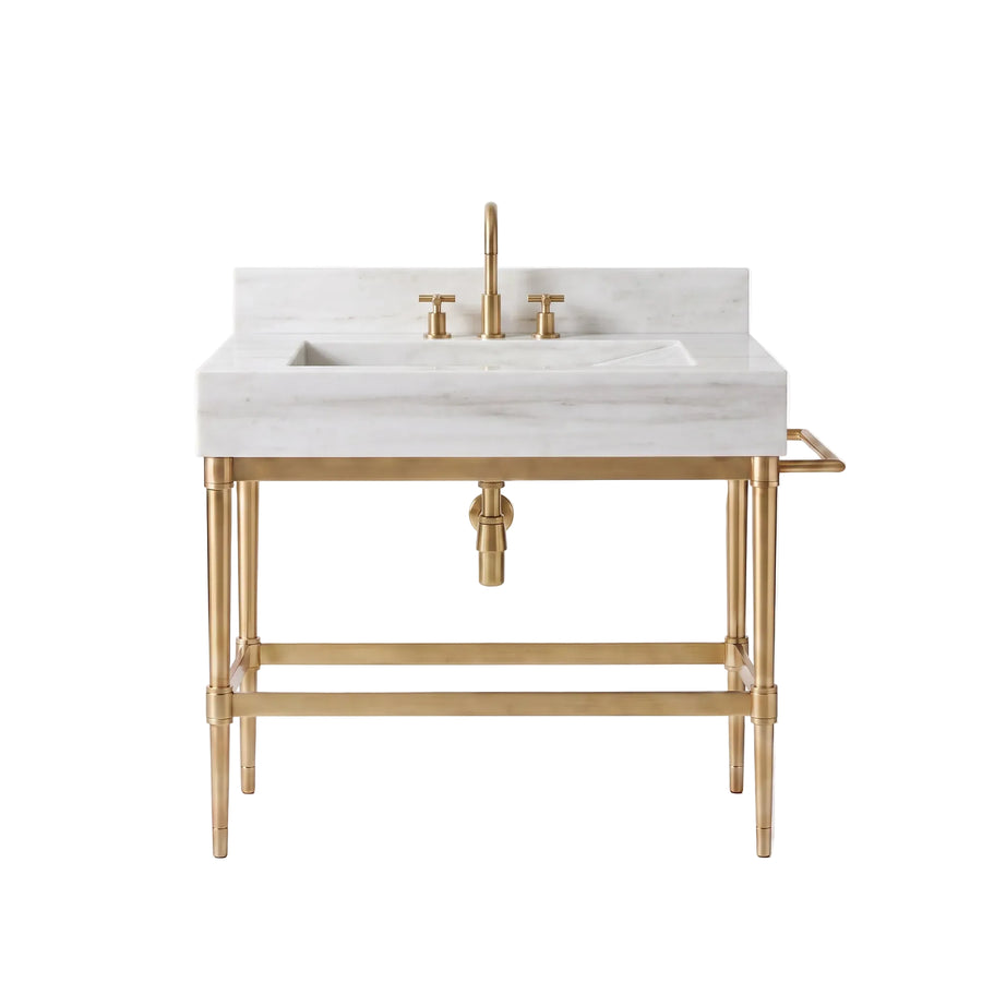 Montevia – Custom Carrara White Marble Sink Vanity with Solid Brass Console Legs