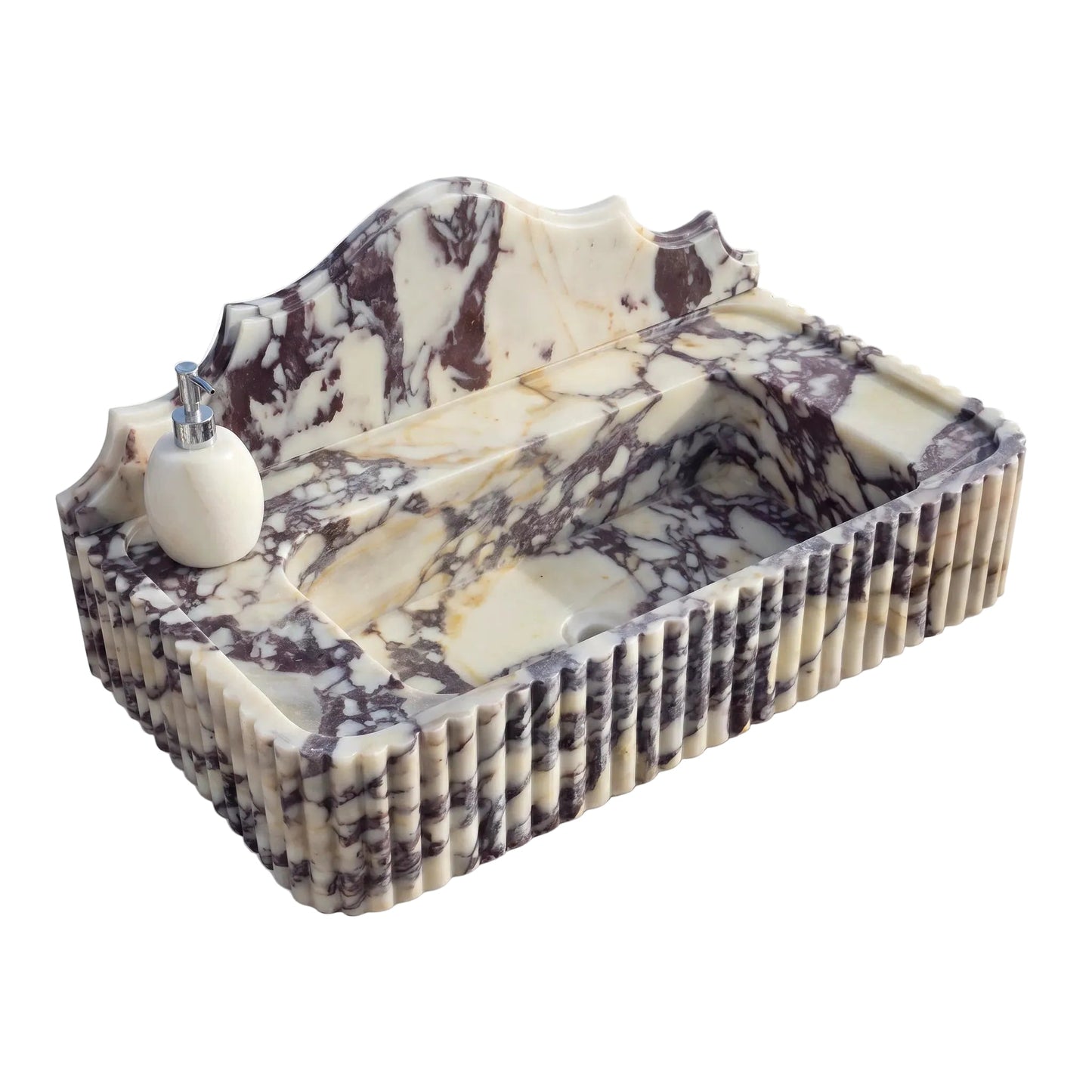 Monza - Custom Wall-Mounted Fluted Calacatta Viola Marble Bathroom Sink