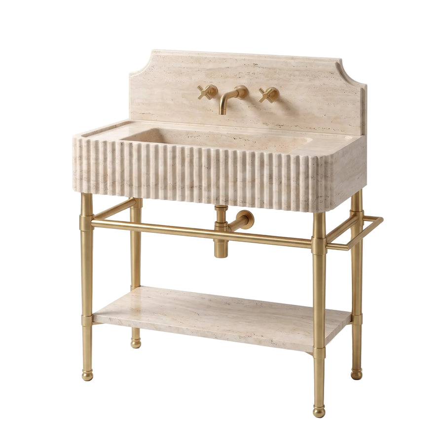 Noble – Custom Travertine Marble Sink Vanity with Solid Brass Console Legs