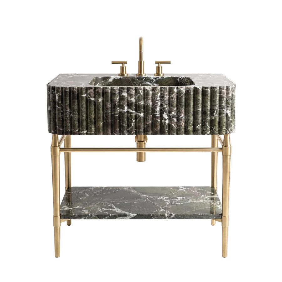 Novara – Custom Green Marble Sink Vanity with Solid Brass Console Legs
