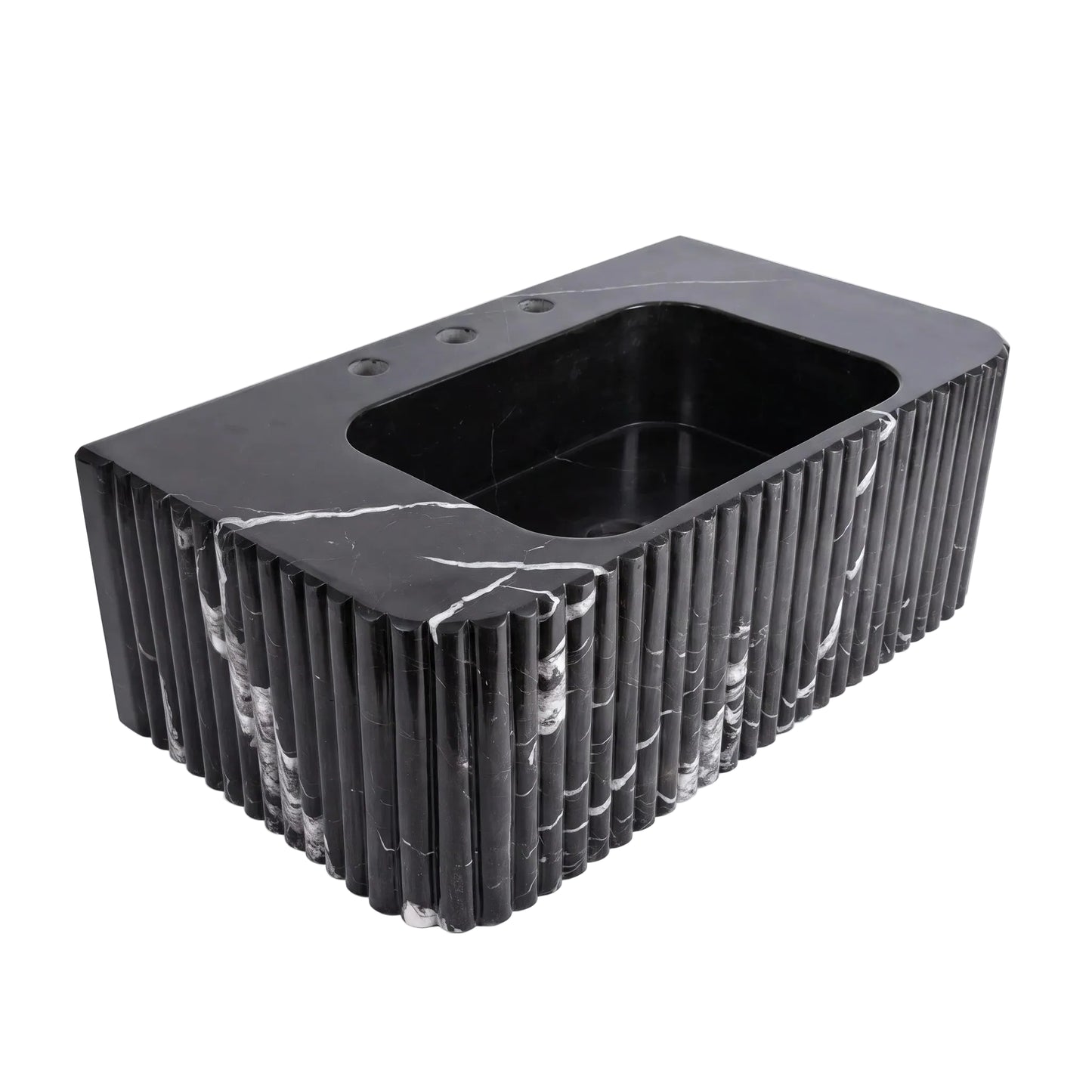 Obsidio Custom Wall-Mounted Fluted Nero Marquina Marble Bathroom Sink