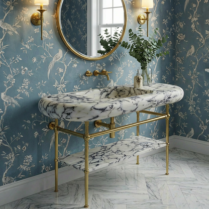 60" Marble Sink Marble Sink With Brass Console Legs