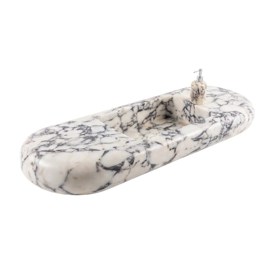 Ovaleo 30 inch Calacatta Viola wall mounted marble bathroom sink with integrated basin