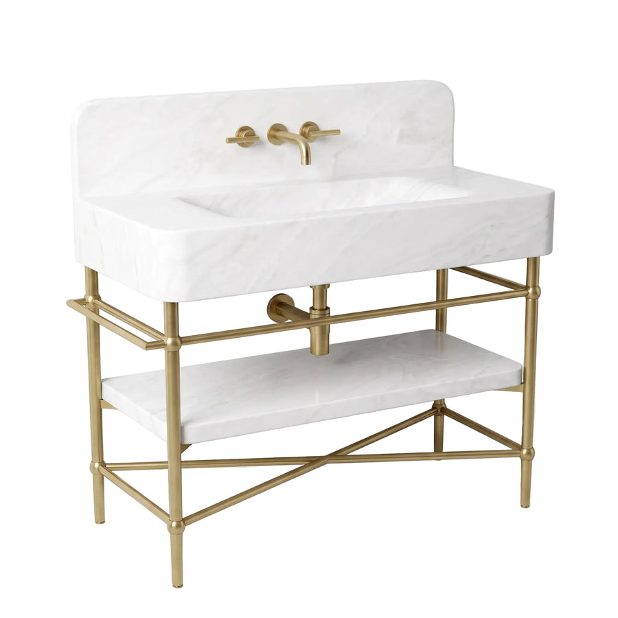 Palermo – Custom Carrara White Marble Sink Vanity with Solid Brass Console Legs