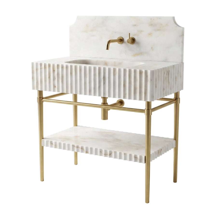 Parma – Custom Afyon Sugar Marble Sink Vanity with Solid Brass Console Legs