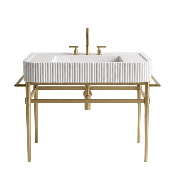 Perugia – Custom Carrara White Marble Sink with Solid Brass Console Legs