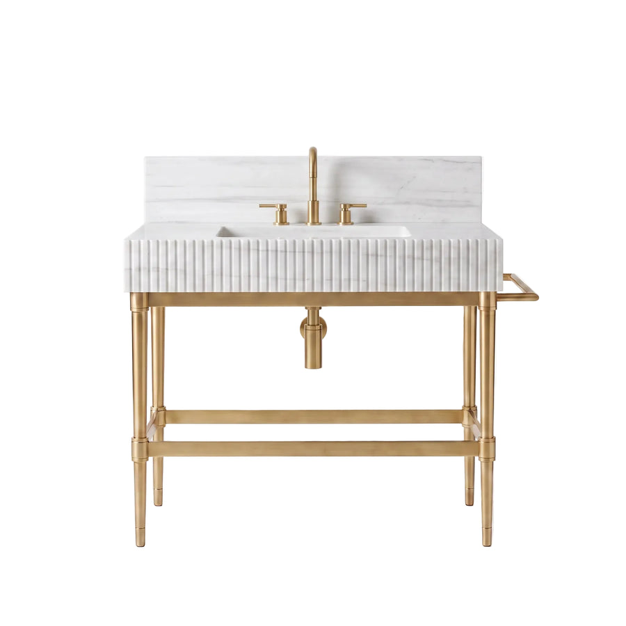 Primora – Custom Carrara White Marble Sink Vanity with Solid Brass Console Legs