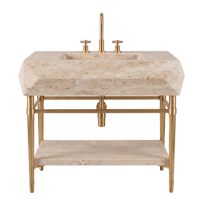 Bellora 30 inch Calacatta Viola marble bathroom vanity with sink, solid brass console legs and matching marble shelf
