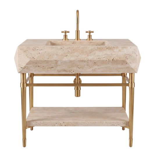 Bellora 30 inch Calacatta Viola marble bathroom vanity with sink, solid brass console legs and matching marble shelf