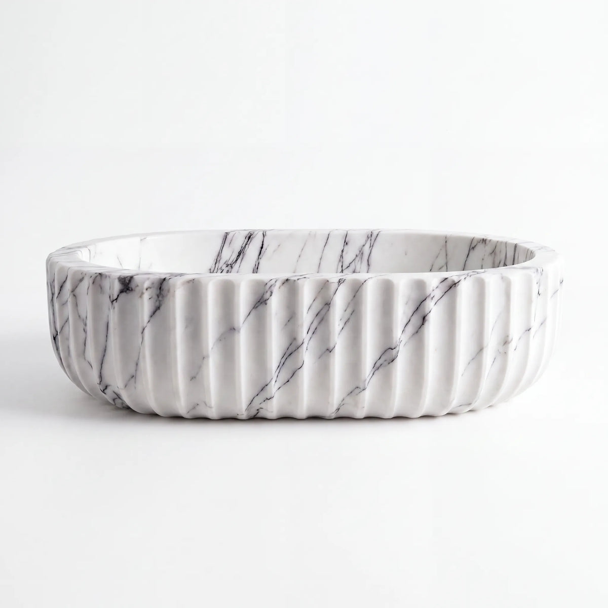 Front view of RMD-001 Lilavena round Lilac marble vessel sink with polished finish