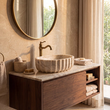 RMD-002 Round Calacatta Gold  Vessel Sink Basin