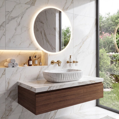 RMD-003  Oval Carrara White  Vessel Sink Basin