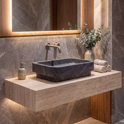 RMD-007 Round  Grey Marble Vessel Sink Basin