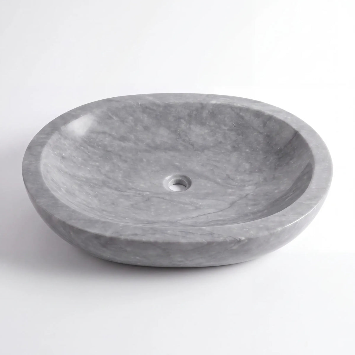 Detailed view of RMD-011 Grivessa grey marble vessel sink showing distinctive natural veining