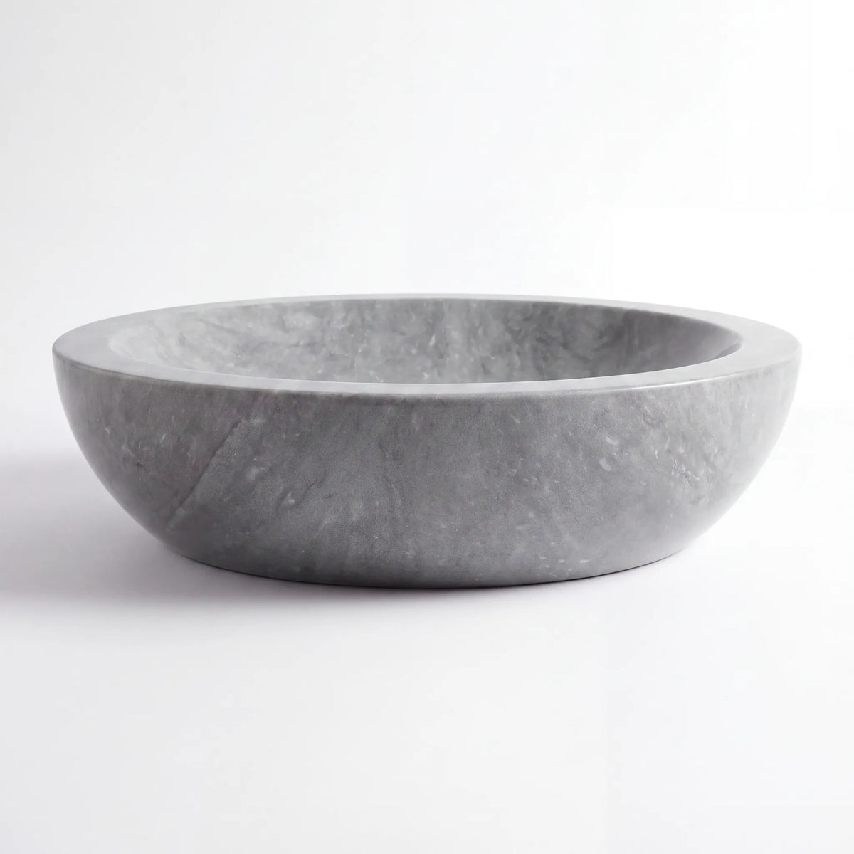 Front view of RMD-011 Grivessa round grey marble vessel sink with polished finish