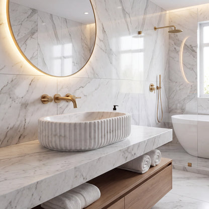 RMD-012 Round  Carrara White Vessel Sink Basin