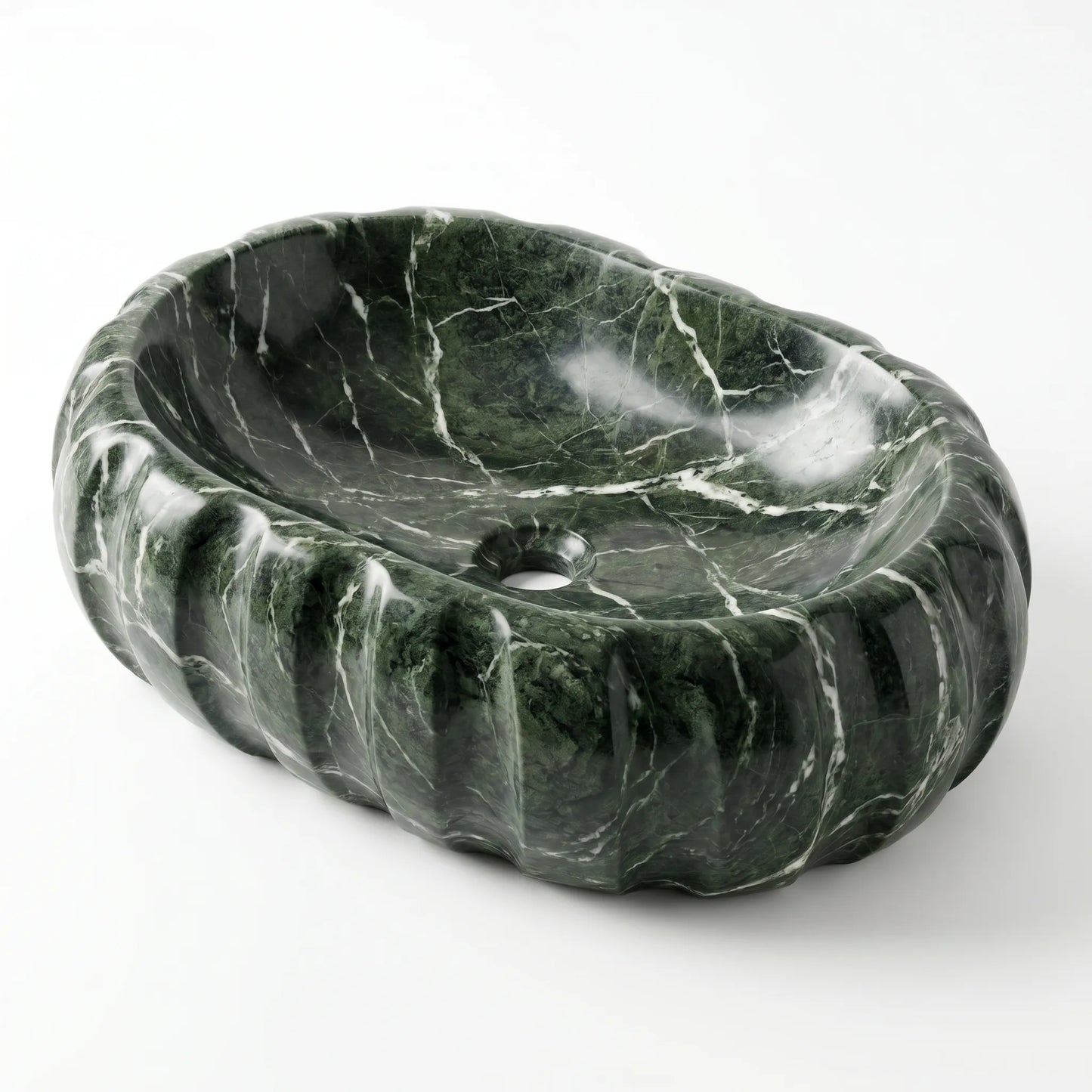 RMD-013 Round Green Marble Vessel Sink Basin