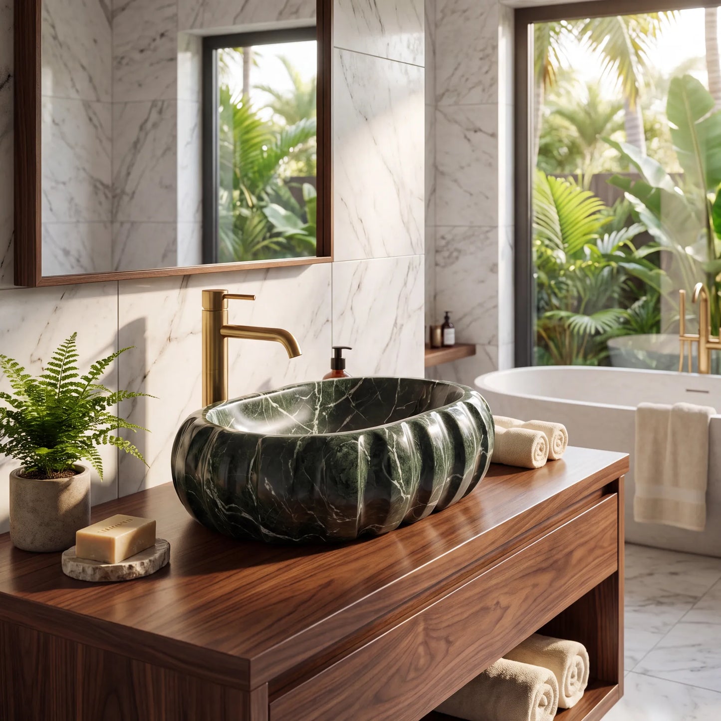 RMD-013 Round Green Marble Vessel Sink Basin