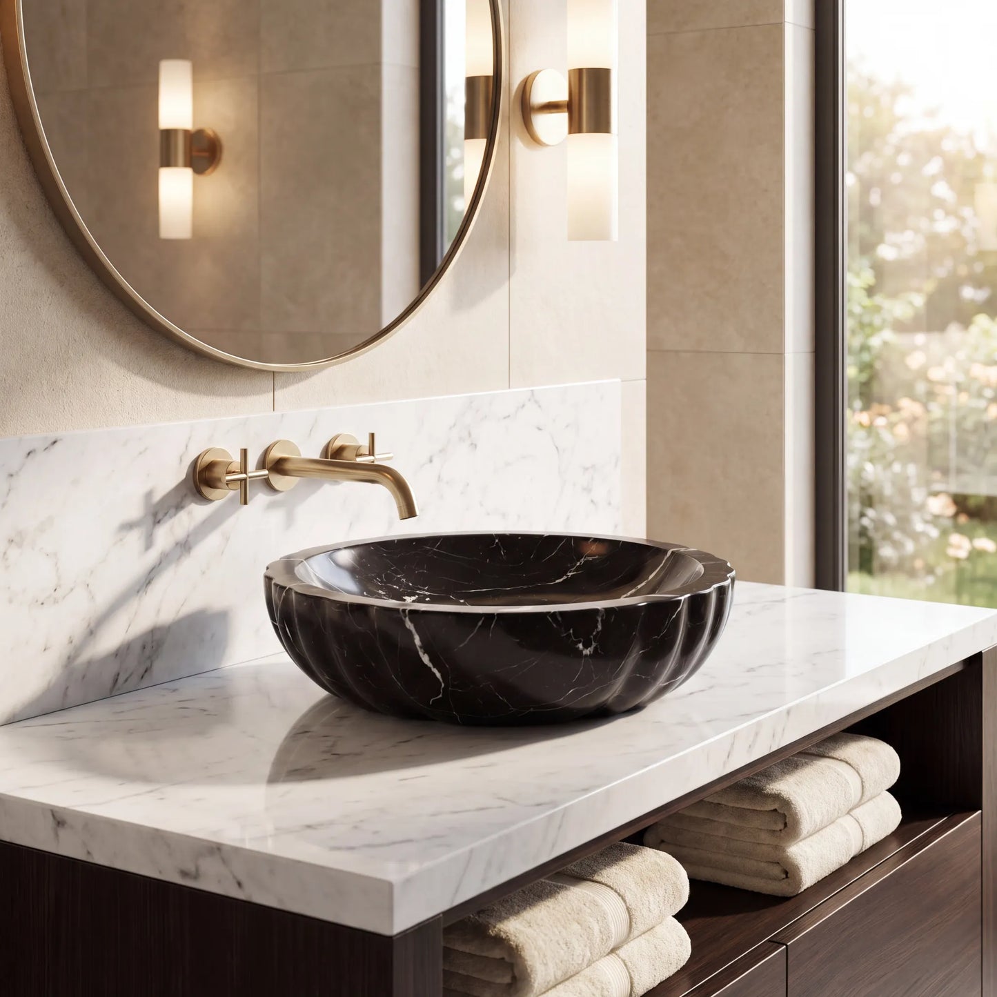 RMD-014 Round Nero Marquina Vessel Sink Basin