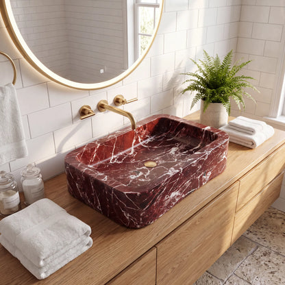 RMD-016 Rectangle Rosso Levanto Vessel Sink Basin